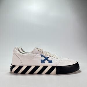 Off-White Low Vulcanized White Black Canvas Sneakers Men's Size US 8.5 EU 41